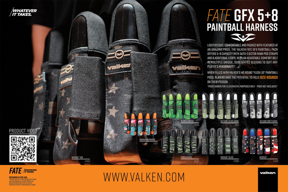 A Valken Paintball Pod Harness Poster for Retail Stores.