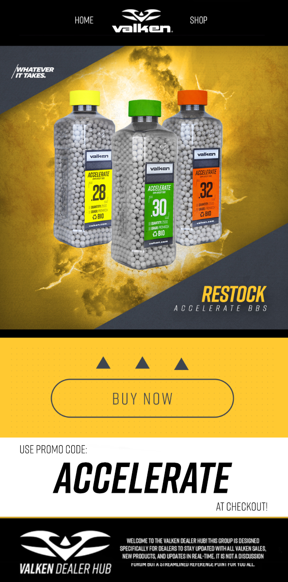 Valken Dealer email design for Accelerate BBs.